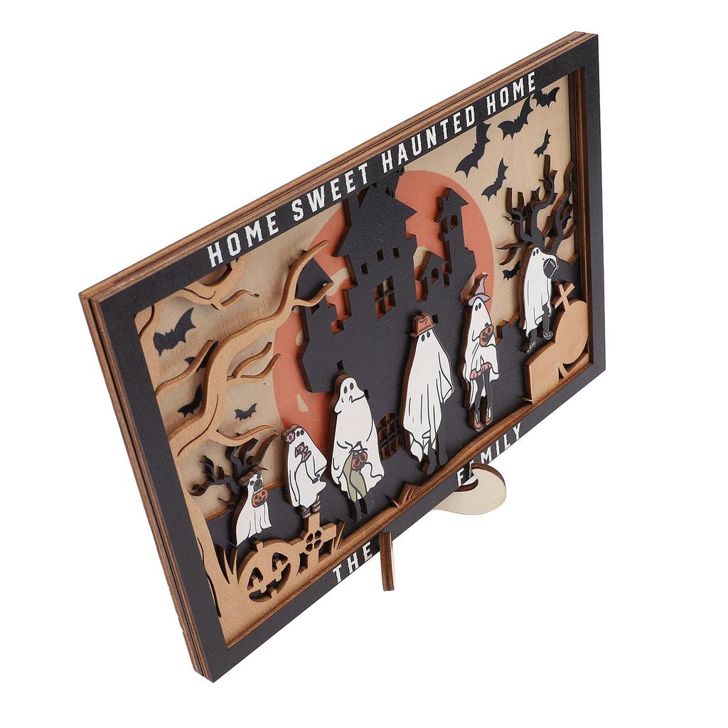 Wooden Ghost Sign Decor Tabletop 3D Crafts All Hallows Day Family Gift Holiday Decoration