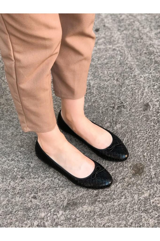 Women's Flat Shoes Black Ropy Ballerina Ballet