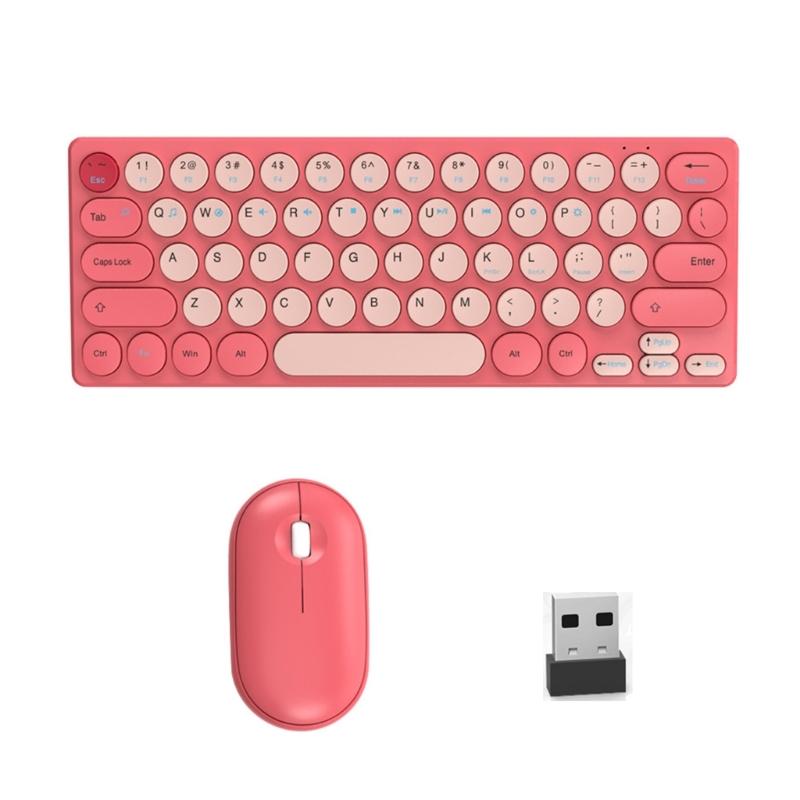 Silents Clicks Wireless Keyboards Mouse Set Round Retro Keycaps 2.4G Connectivitys Portable For Desktop Office Travel Use