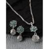 Rhodium-Plated Silver Toned Green Cubic Zirconia Studded Floral Shaped Cute Pendant with Earrings Jewellery Set for Girls and Women (Green)