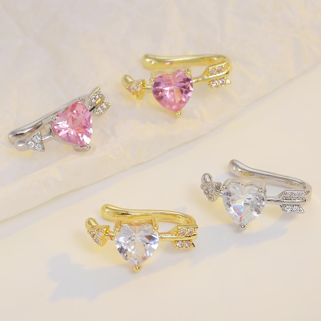 1PCS Cute Heart Arrow Pink Zircon Ear Bone Nail New Fashion Y2K Punk Small Earring for Women Girl Cochlea  Party Gift