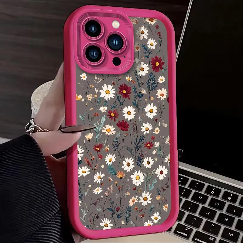Retro Style Flower Pattern Phone Case For iPhone 16e 16 Pro Max 15 14 Plus 13 12 Mini 11 Pro Shockproof Silicone Soft Back Cover