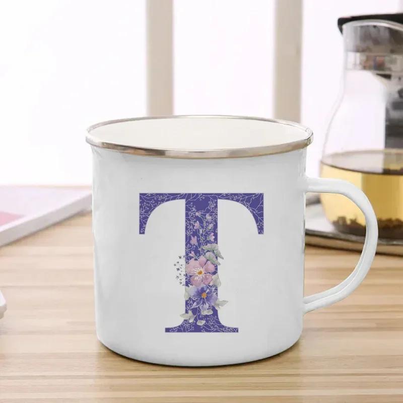 Drinks Water Milk Cups 26 Initials Letter Purple Flower Print Enamel Mug Coffee Cup Thermal Coffee Cup To Carry Cupshe Drinkware