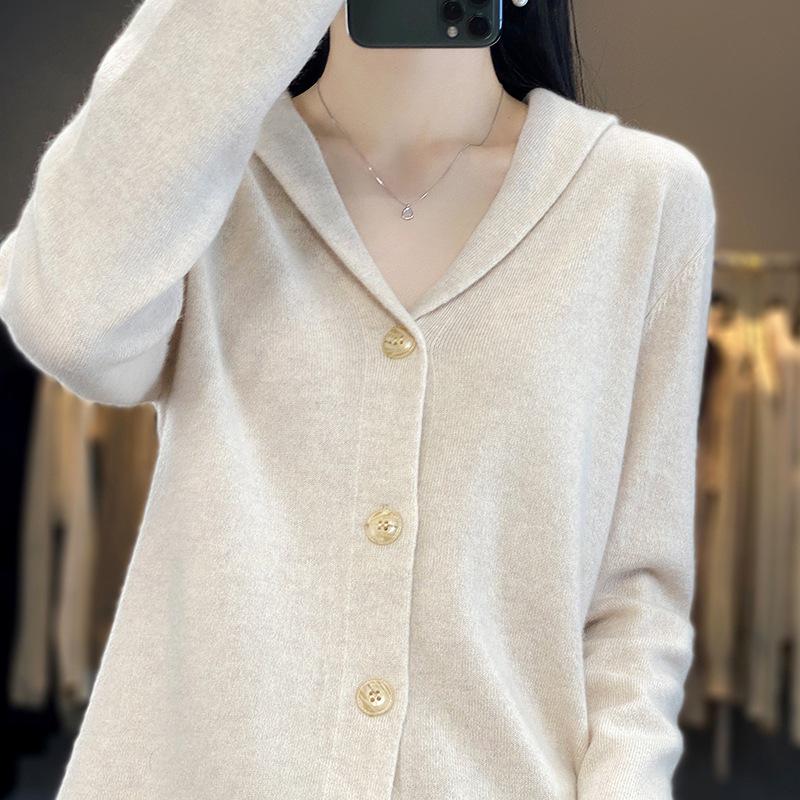 Women's 100% Cashmere V-Neck Loose Knit Cardigan Sweater for Autumn/Winter