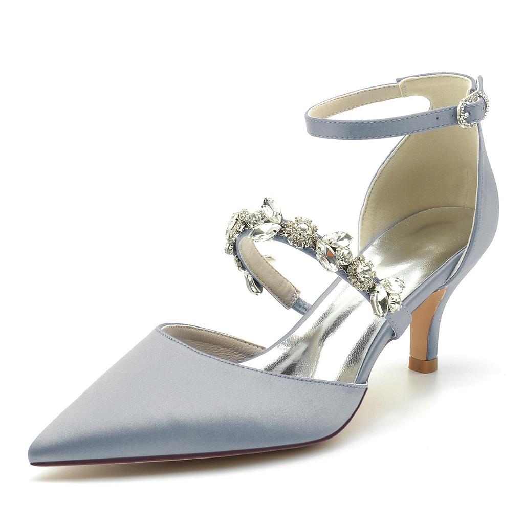 2025 Stil Strass Knöchelriemen Mittelhochspitze Hochzeit & Party Schuhe 6869-13