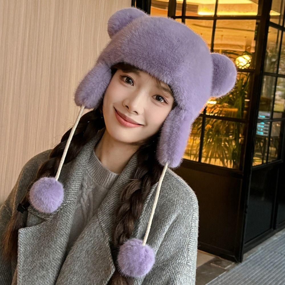 

Windproof Ear Protection Hat Cute Bear Ears Bucket Hat Fashion Beanie Hat Women