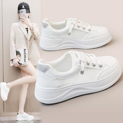 G2-5 Novos Sapatos Brancos Femininos Verão Sapatos de Malha Respirável Solado Grosso Aumento de Altura Sapatos de Prancha Sapatos Femininos Malha Estudantes