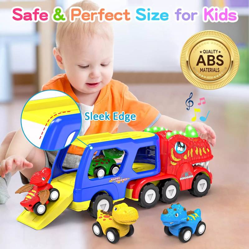 5 1 In Dinosaurs Car Toys Double Decker Transport Cart Lights Education Music