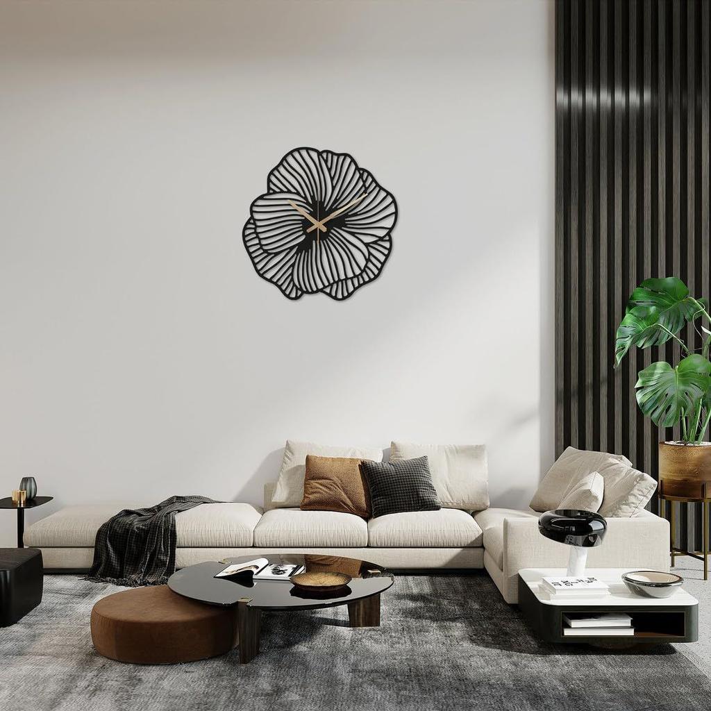 Large World Map Wall Clock, Metal Minimalist Modern Clock, Round Silent Non-Ticking Battery Operated Wall Clocks for Living Room / Home