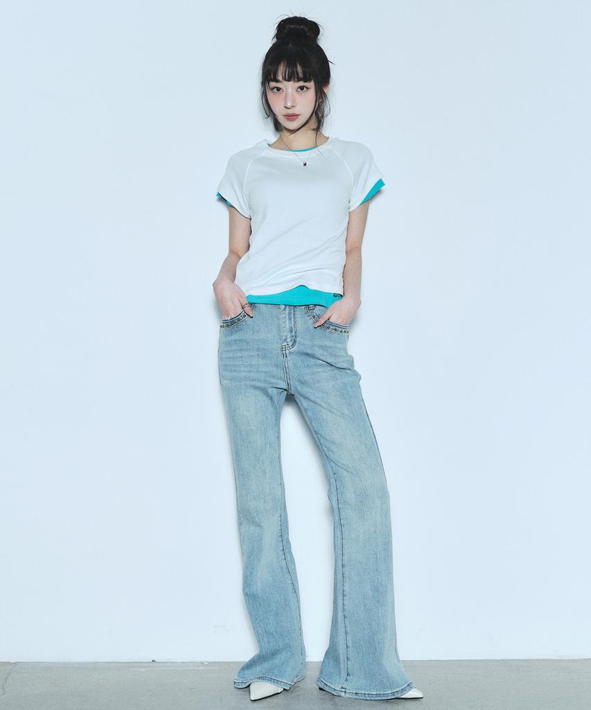 Nigaennikol Stud Bootscut Denim Pants_Blue