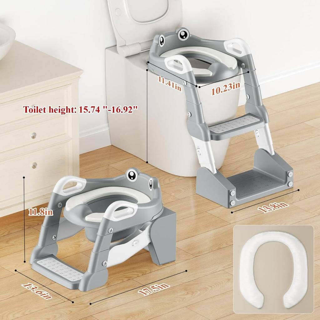 Adjustable Potty Chair, 2 IN 1 Toddler Training Toilet Seat with Anti-Slip Step Stool Ladder for Kids, Soft Seat Potty Set