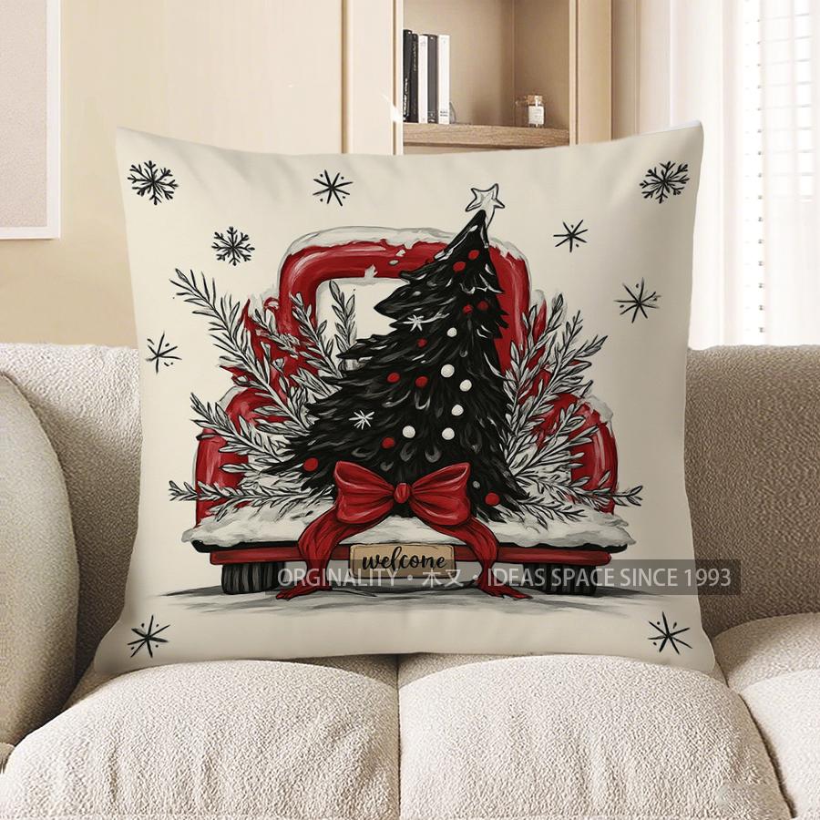 

Home Decor Christmas Trees And Snowflake Pattern Pillow Pattern Cushion Cover Suitable For Sofa Bedroom Car Pillow Cover 40x40cm