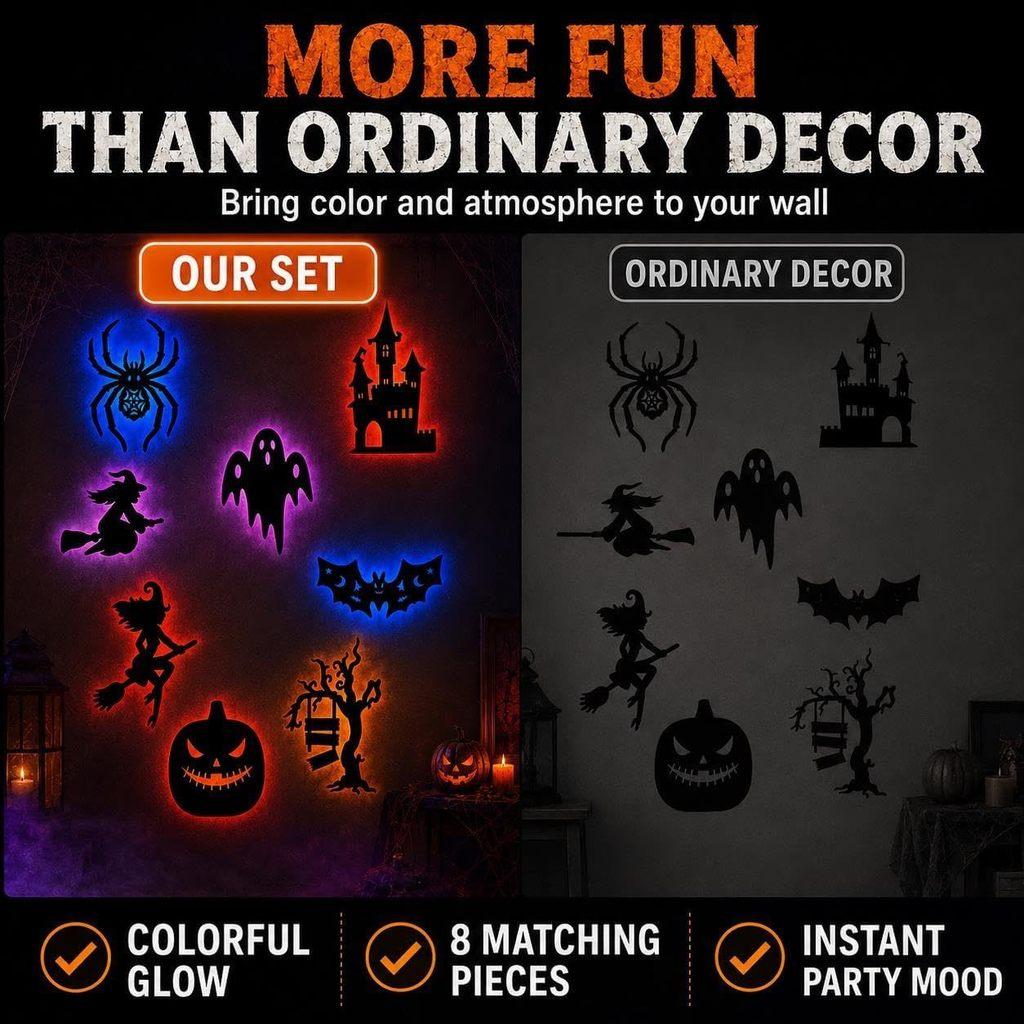 Halloween Pvc Lighted Wall Decals With Spiders And Pumpkins For Party Decoration