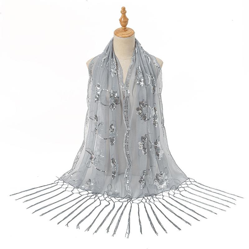New Sequined Peacock Tassel Embroidered Long Scarf for Women  Fashionable and Versatile National Style Shawl Thin Silk Scarf
