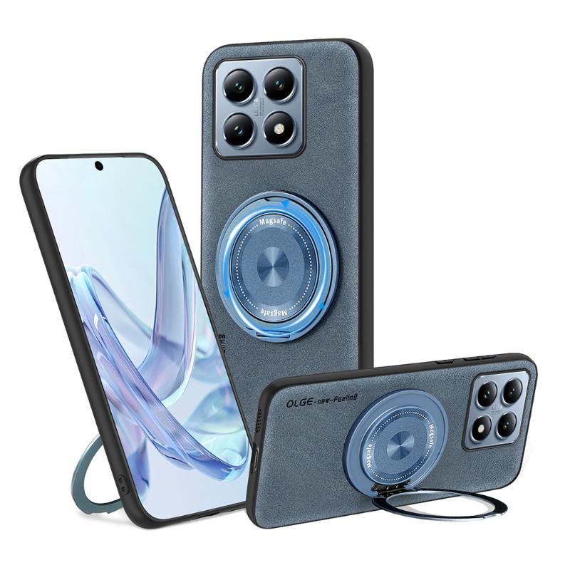 For Magsafe Magnetic 360 ° Rotat Metal Bracket Ring Leather Phone Case For Xiaomi 13T 14T Pro Redmi Note 13 10 11 12 14 Pro Plus