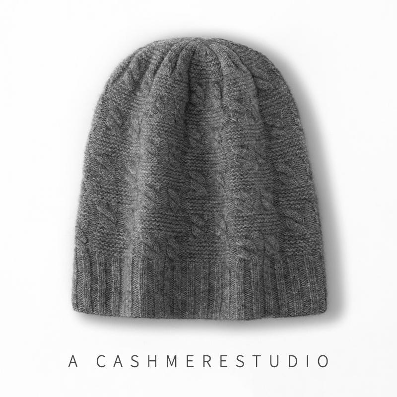 Women 100% Pure Cashmere Beanie Hat Cable Knit Fuzzy Texture Winter Warm Soft Slouchy Skullies Cap Cold Weather Accessory