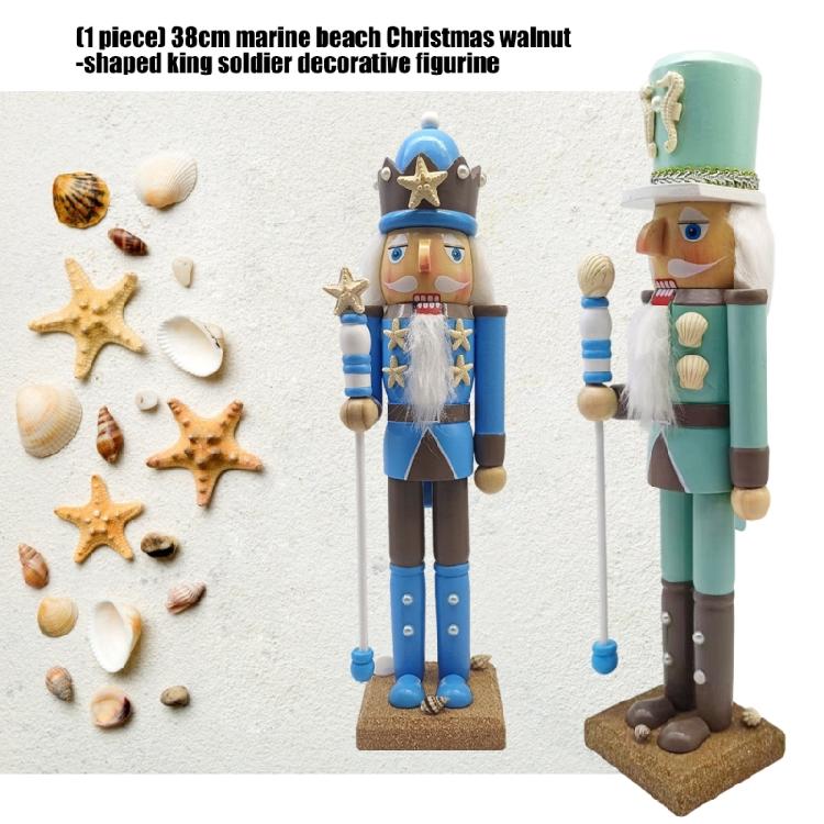 Christmas Themed 38Cm Tall Wood Carving Coastal Nutcrackers King Statue Beach Parties Home Decors Centerpieces Ornament