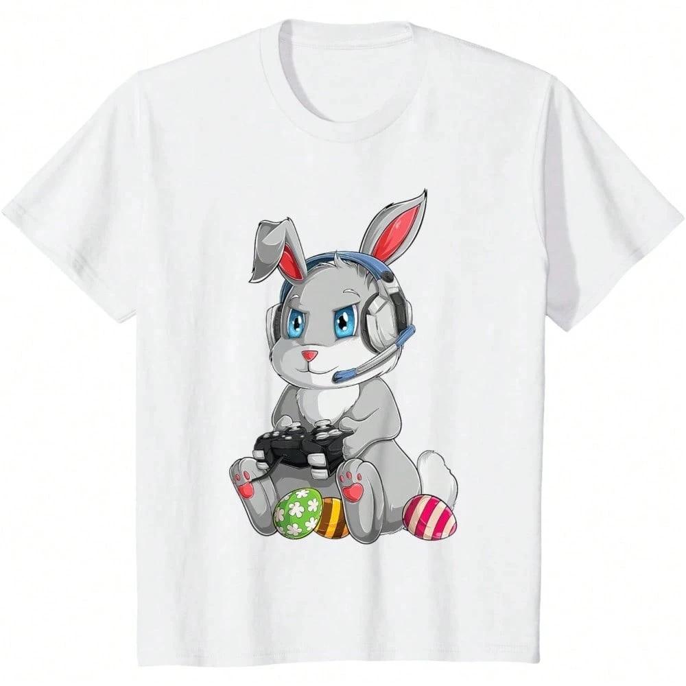 Gamer Bunny Rabbit TShirt Unisexs Short Sleeve Graphic Tee Comfortable Cotton Summer Apparel S