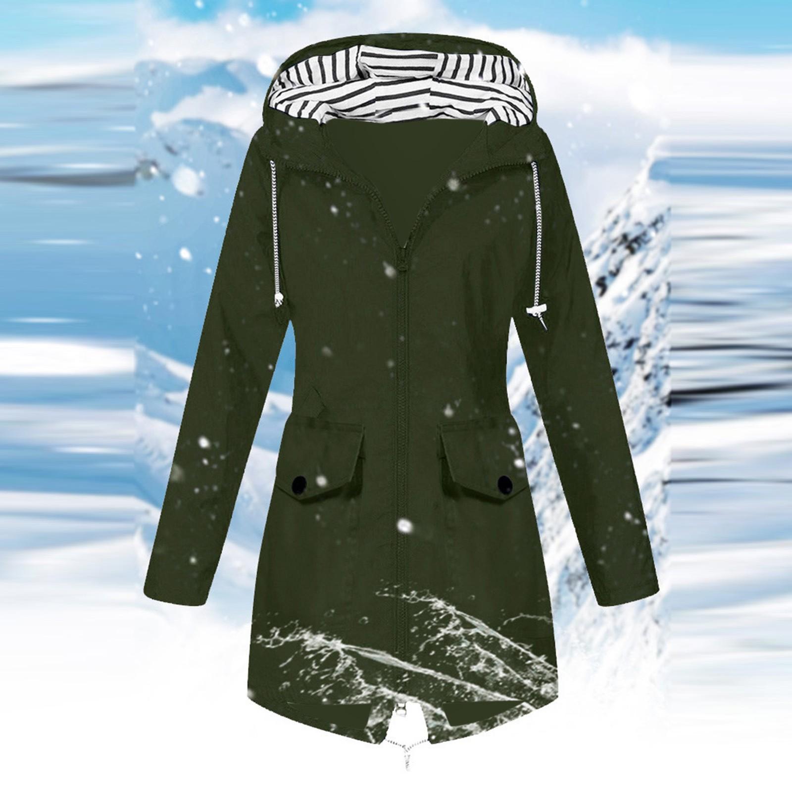 Women s Lightweight Waterproof Hooded Rain Jacket with Striped Lining and Adjustable Drawstring Waist S зелёный