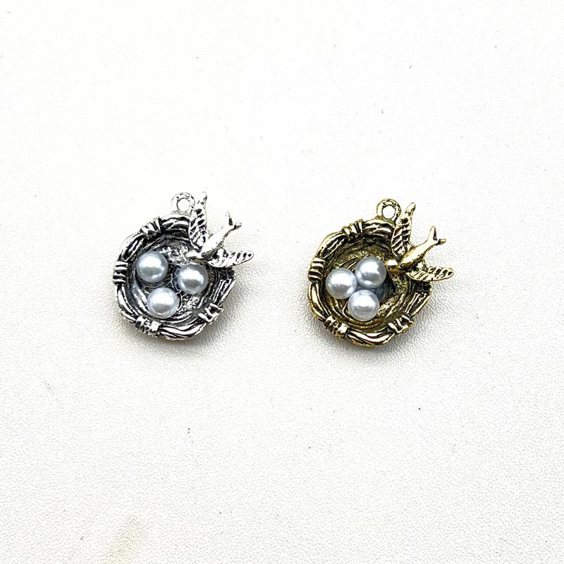 DIY Retro Alloy Bird's Nest Pendant with Oil Drop Design