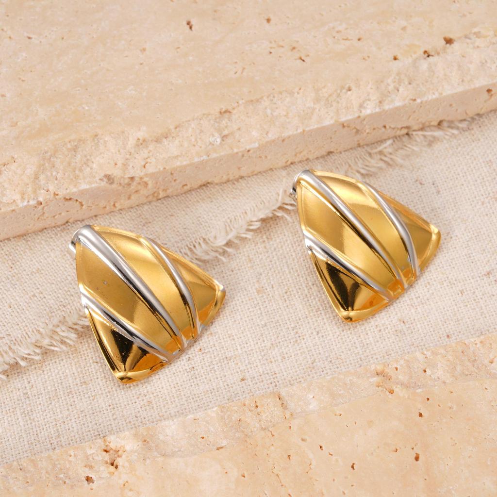 Gold and Silver Stainless Steel Ear Studs with Color Block Design