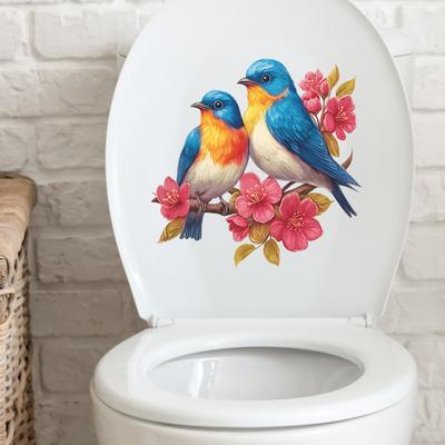 Painted Crabapple Flower Branches and Bird Bathroom Wall Toilet Decoration Stickers