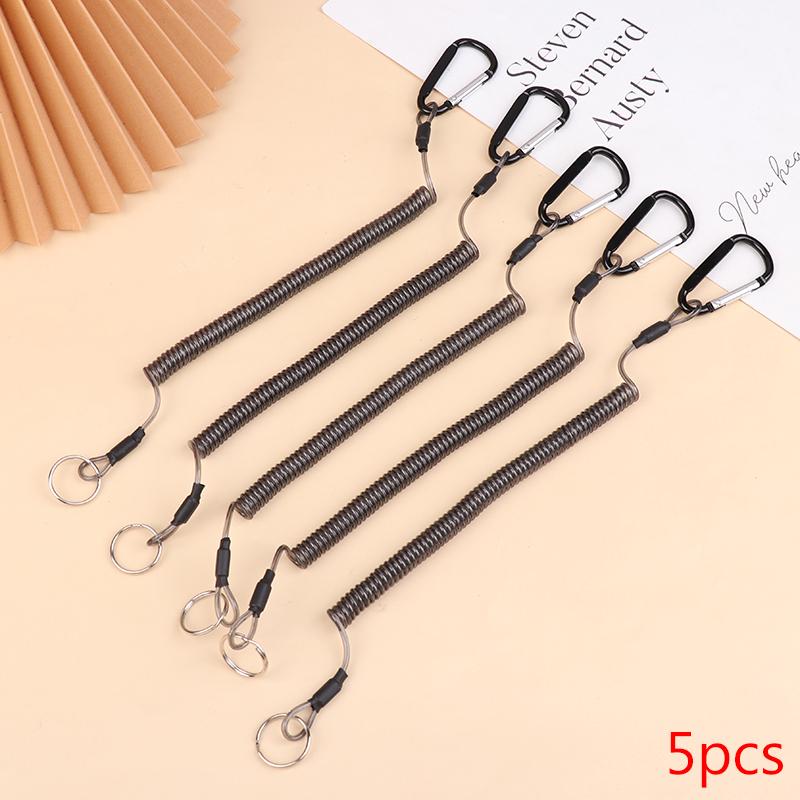 5Pcs Fishing Lanyards Fishing Tool/Pole Safety Coil Lanyard Retractable Wire Rope Buckle Fishing Anti-Lost Lanyard Rowing Rope