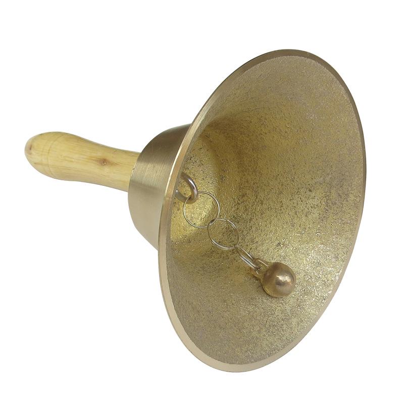 Cloche portative en cuivre de 14 cm avec manche en bois - Grand instrument de percussion pour Noël ou pour les animaux de compagnie