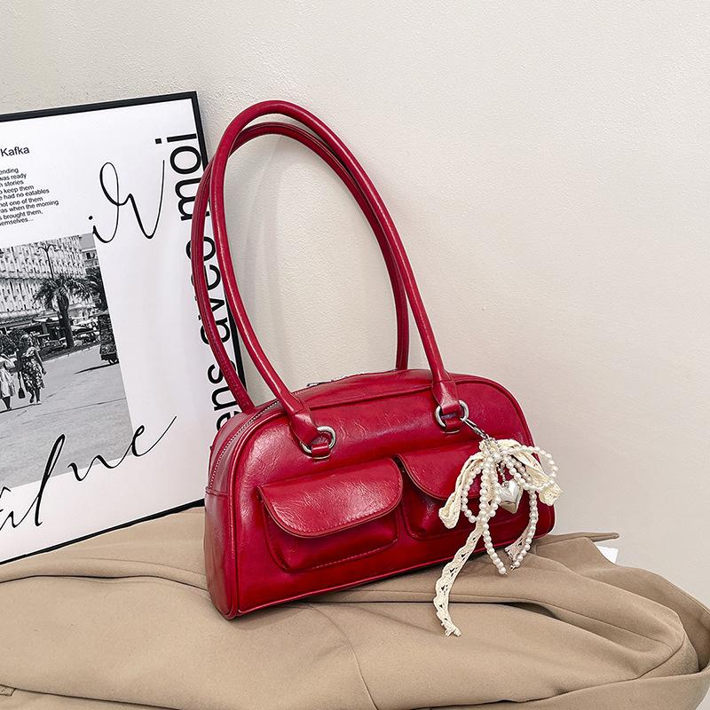Large capacity bag women's spring and summer new fashion niche design shoulder underarm bag high-end bowling bag