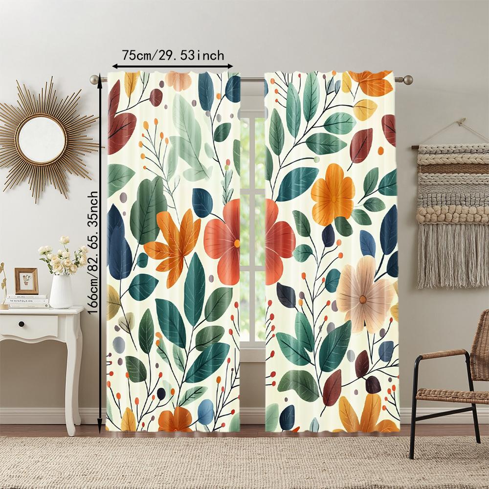 2 Pcs   Versatile Polyester Transparent Curtains for Home Decoration Boho Retro Leaf for Use In Bedrooms and Living Rooms