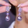 Elegant Purple Leaf Rhinestone Earrings - Vintage French Style