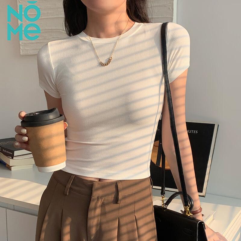 NOMe Women's Ribbed Slim-Fit Cropped Short Sleeve T-Shirt