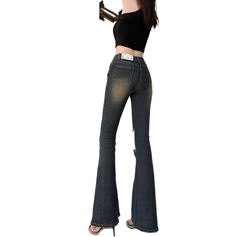 Spicy Girl Retro Patchwork High-Waisted Flared Jeans