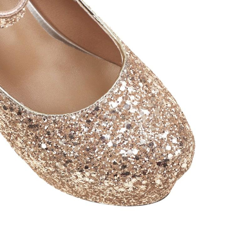 Pailletten Gold Pumps Frauen Bling-Bling Glitter Silber High-Heels Schuhe Dame Dicken Absätzen Plattform Schnalle Schuhe Hochzeit Party