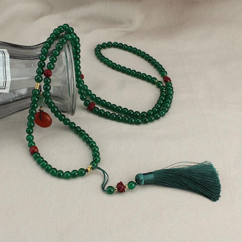 108 Chinese Bead Agate Crossbody Necklace in Ancient Qipao Style
