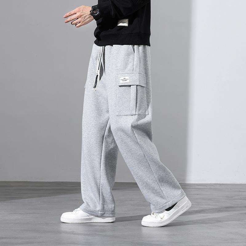 Sweatpants Men Multi-Pockets Drawstring Cotton Casual Wide Pants Male Loose Straight Trousers Large Size 8XL