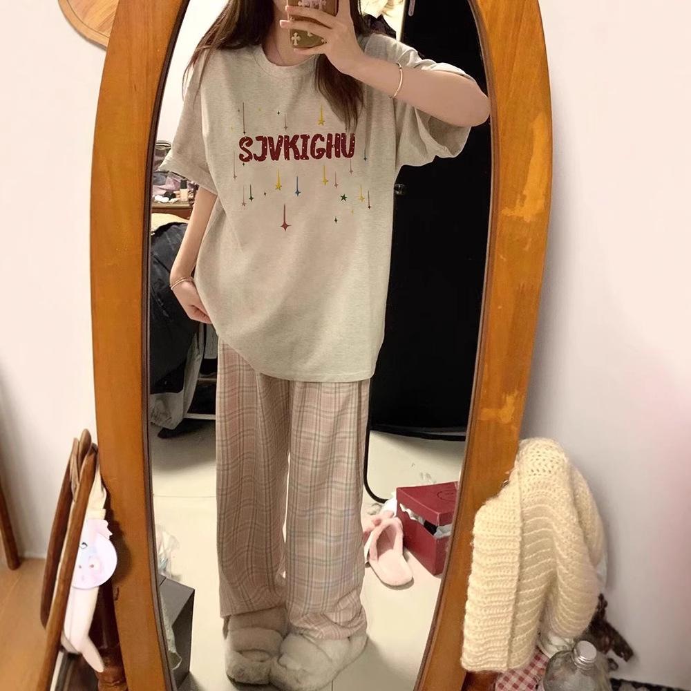 Women's College-Style Star Letter Cotton T-Shirt: Loose-Fit, Short-Sleeved, All-Match Summer Trend
