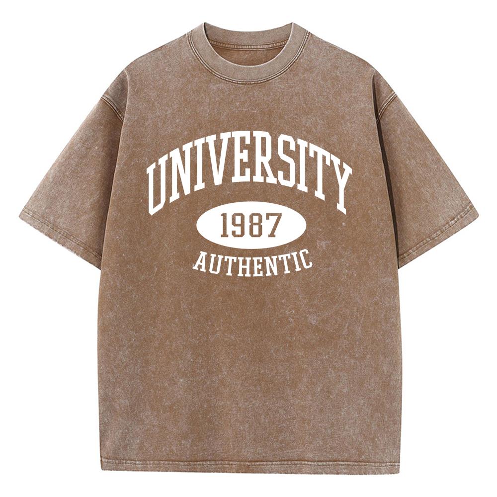 1987 University Authentic Printing men'S summer Vintage Washed  Cotton  Popular T-Shirt Fashion Cotton Short Sleeved