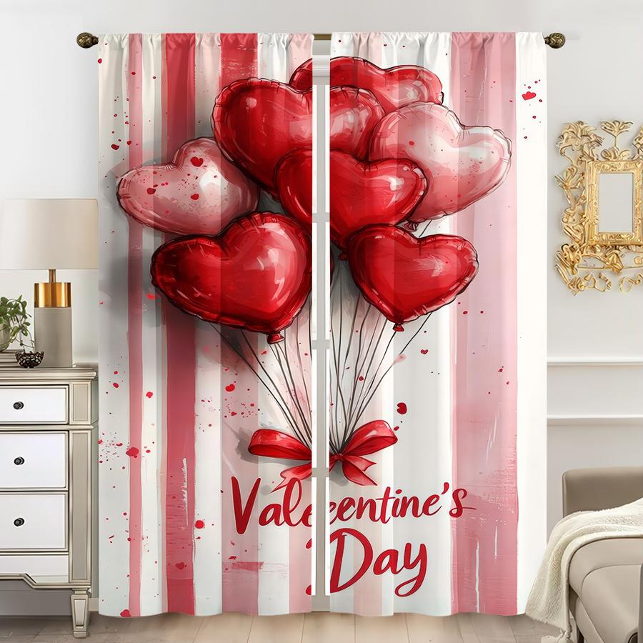 

Set Of 2 Red White Striped Heart Shaped Curtains Sweet Style Bedroom Living Room Decorative Drawbar Pockets Curtain For Sitting Made Polyester W100*H70(CM)-Grommet top&2PCS