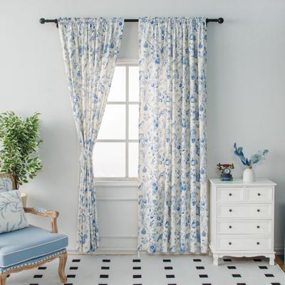 French Floral All-Season Curtains Pastoral Fresh Curtains Floral and Bird Cotton Linen Living Room Curtains