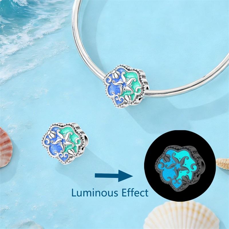 925 Silver Luminous Sea Star Turtle Shell Charms Bead Dangle For Women Fine DIY Birthday Jewelry Gifts