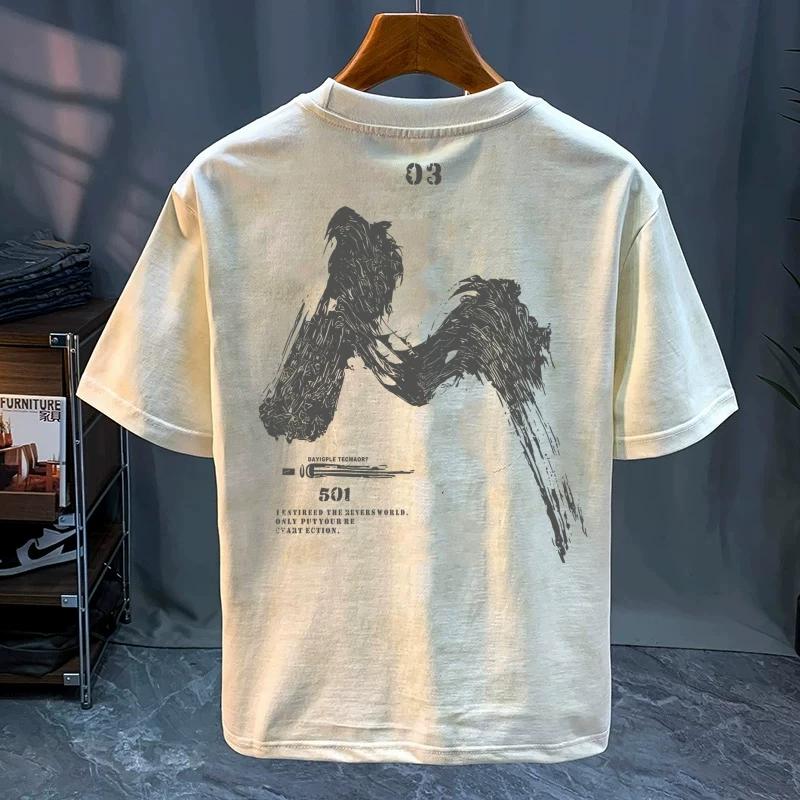 Cotton Round Neck Trendy Tops, Fashionable and Versatile Men's T-shirts, Loose Printed Short Sleeves for Couples