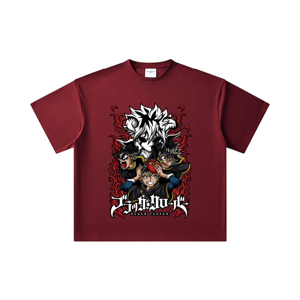 260 GSM Double Yarn 32 Count 100% Cotton Black Clover V9 Print Unisex Heavy Cotton T Shirt