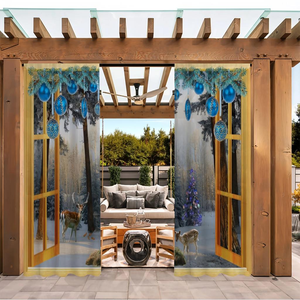 2ks Vánoční Snow Deer Tree Záclonová tyč Kapsa Ošetření oken Pro ložnici Kancelář Kuchyň Obývací pokoj Studovna Opalovací krém Home De