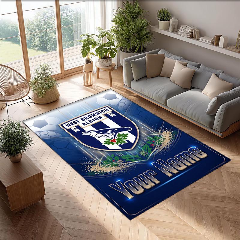 West Bromwich Albion FC Printed Crystal Velvet Rug Non‑Slip Crystal Velvet Carpet For Sofa Bedroom Indoor Home Decoration