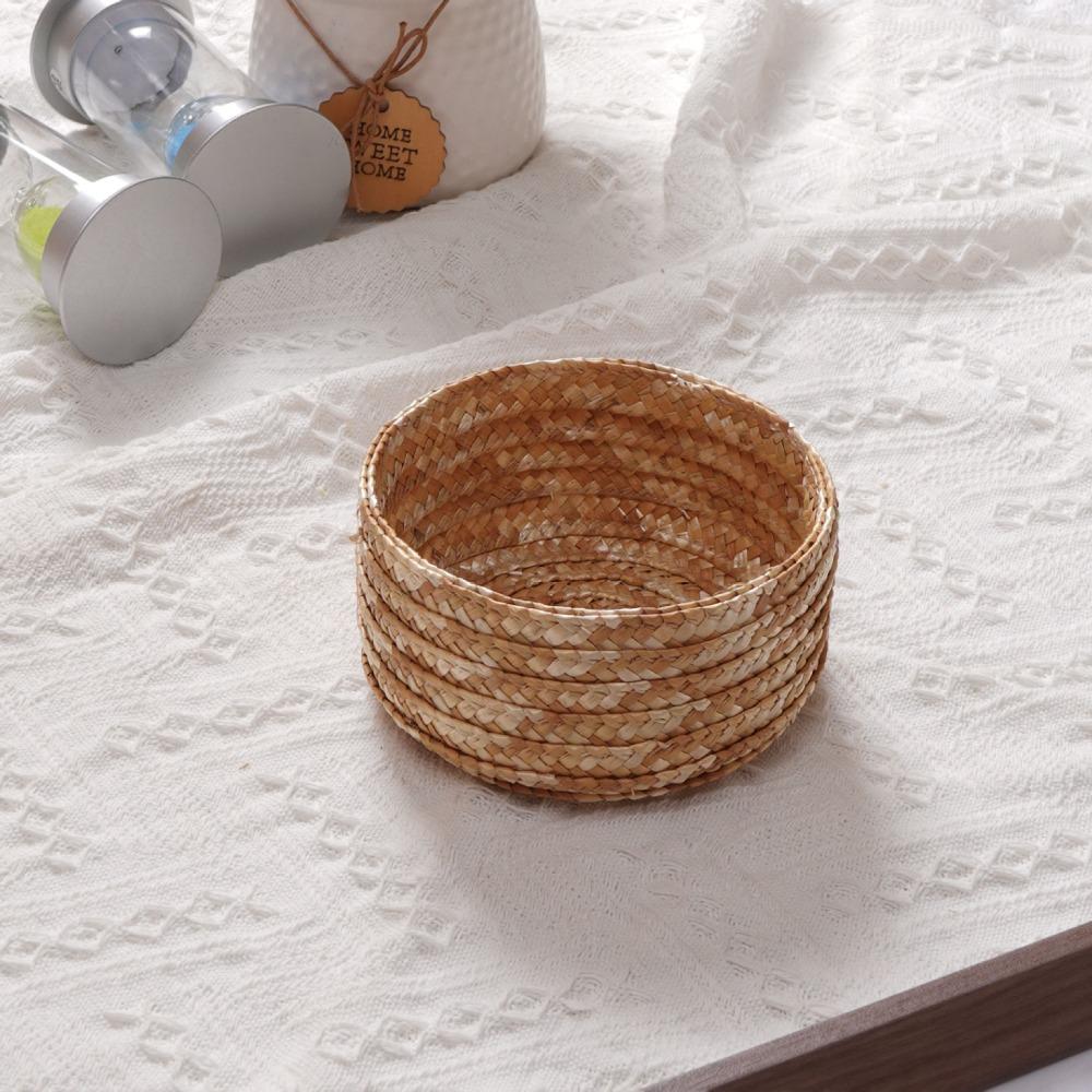 Handmade Woven Straw Storage Box Natural Straw Cosmetic Storage Container Home Decor