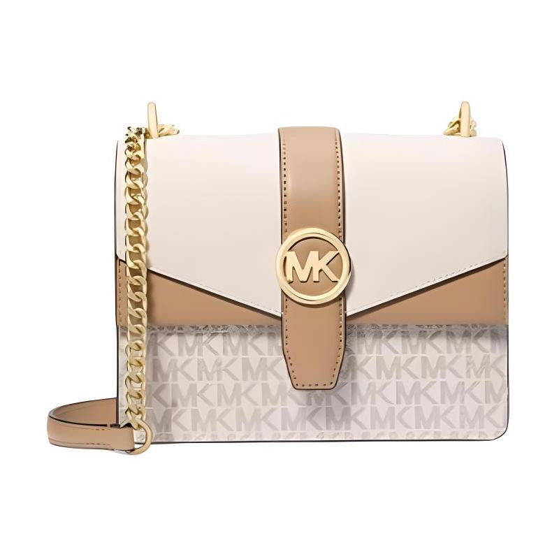 MICHAEL KORS Greenwich Logo Printed Logo Leather Shoulder Crossbody Bag Small Women s Vanilla White белый