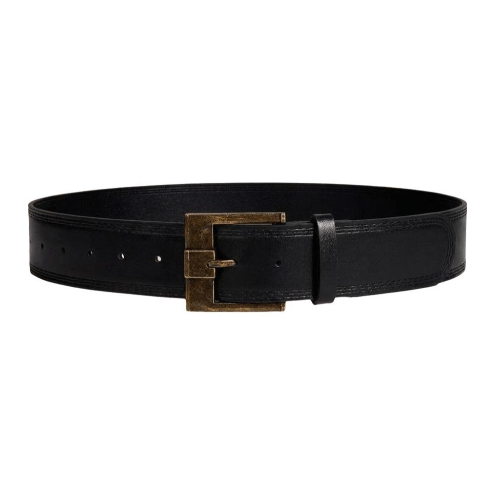 Pin Buckle Metal Buckle Wide Belt Y2K PU Leather Waistbands Wide Waist Belt  Western Cowgirl S Black