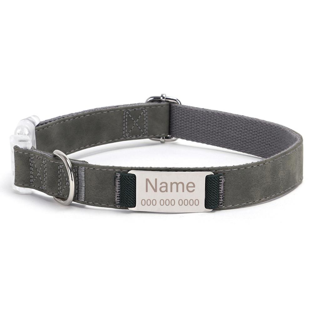 Engrave Name Pet Collar Leather Dog Collar Customized Engraved Nameplate for Small Medium Big Dogs