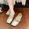 Shallow mouth square head single shoes women's summer new butterfly flat bottom one pedal fashion bow Mary Jane shoes